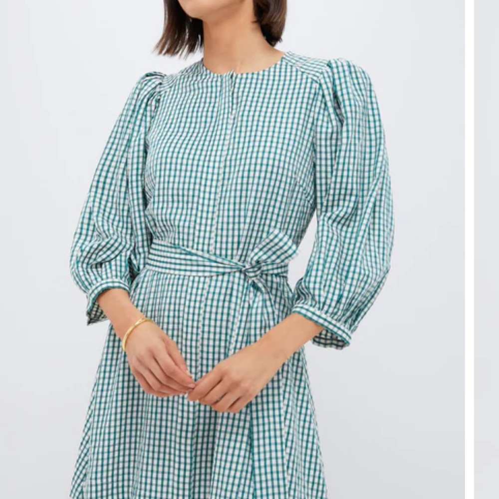 Green gingham seersucker Cordelia Dress